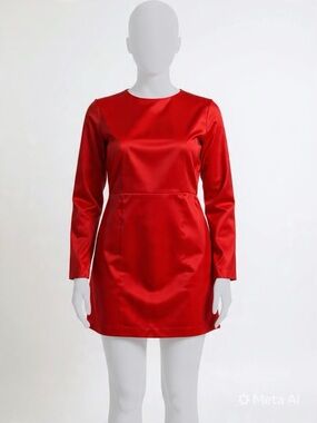 H&M Red Long-Sleeve Satin Mini Dress-A23